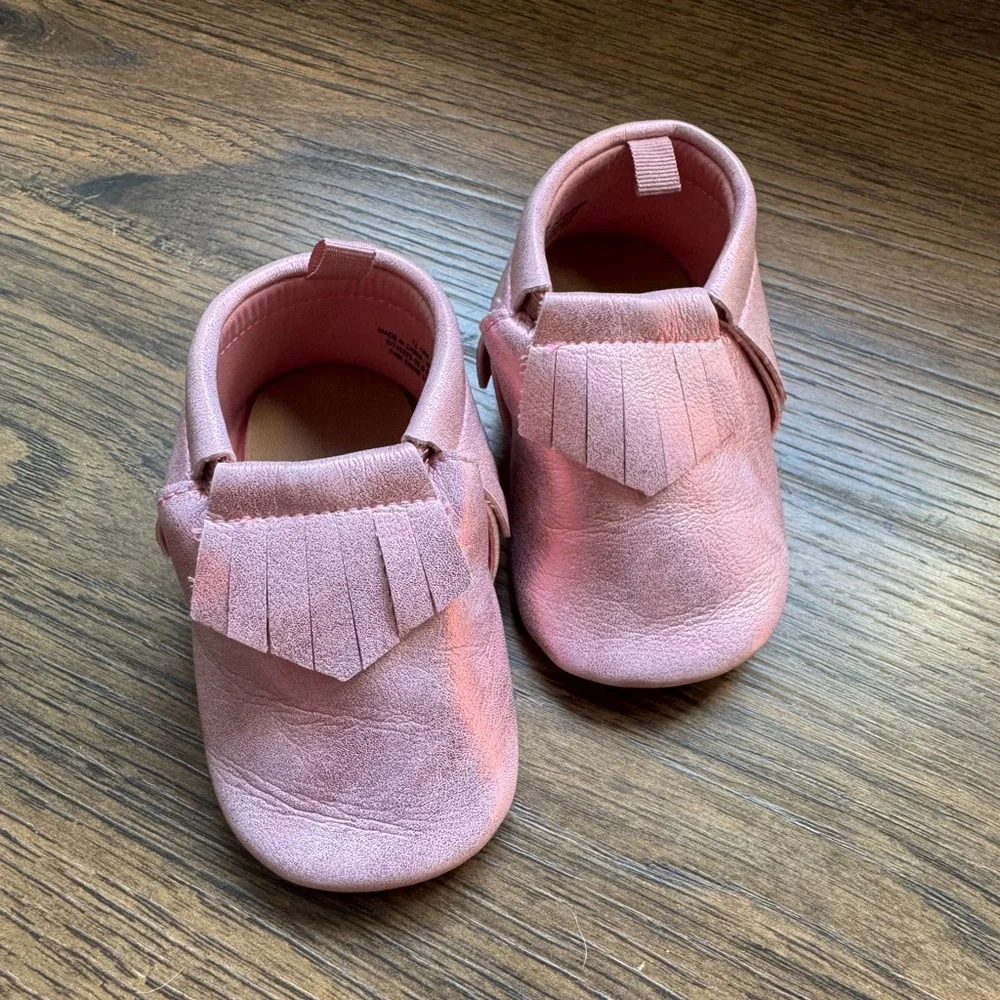 Pink Fringe Kids Moccasins